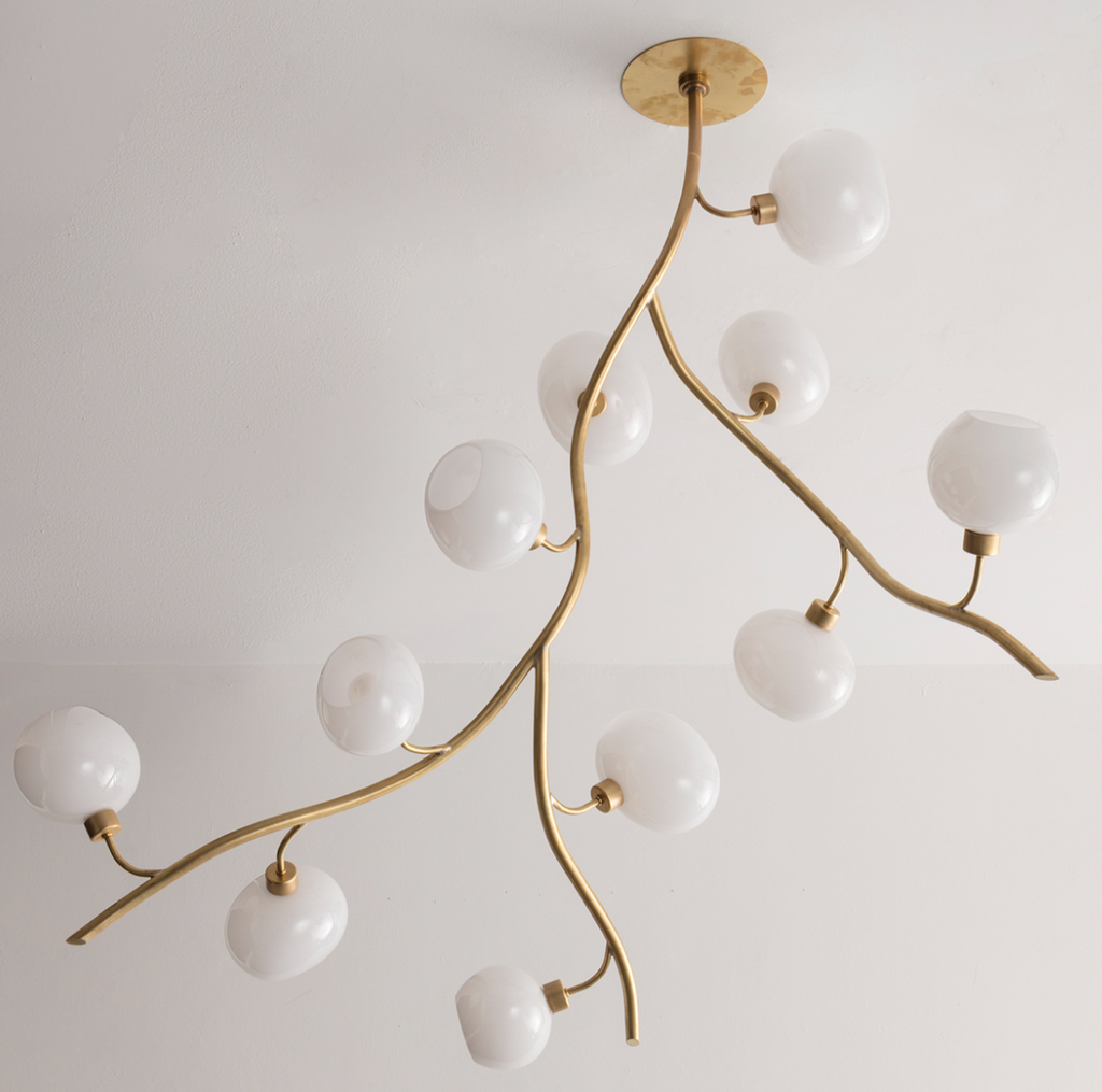 Modern Brass Branch Chandelier with Glass Globes additional product view