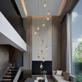 Setya Long Drop Crystal Chandelier for high ceiling staircase and foyer lighting