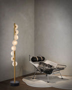 Vertical Antique Alabaster Globes in semi-flush fixtures Standing Marble Floor lamp