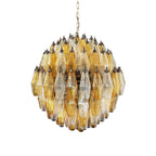 Spherical Murano Poliedri Amber Transparent Glass Chandelier by Bling Lighting Studio
