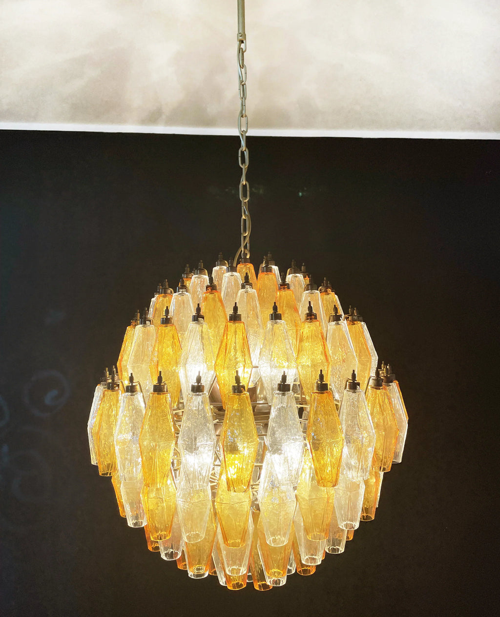 Spherical Murano Poliedri Amber Transparent Glass Chandelier product image
