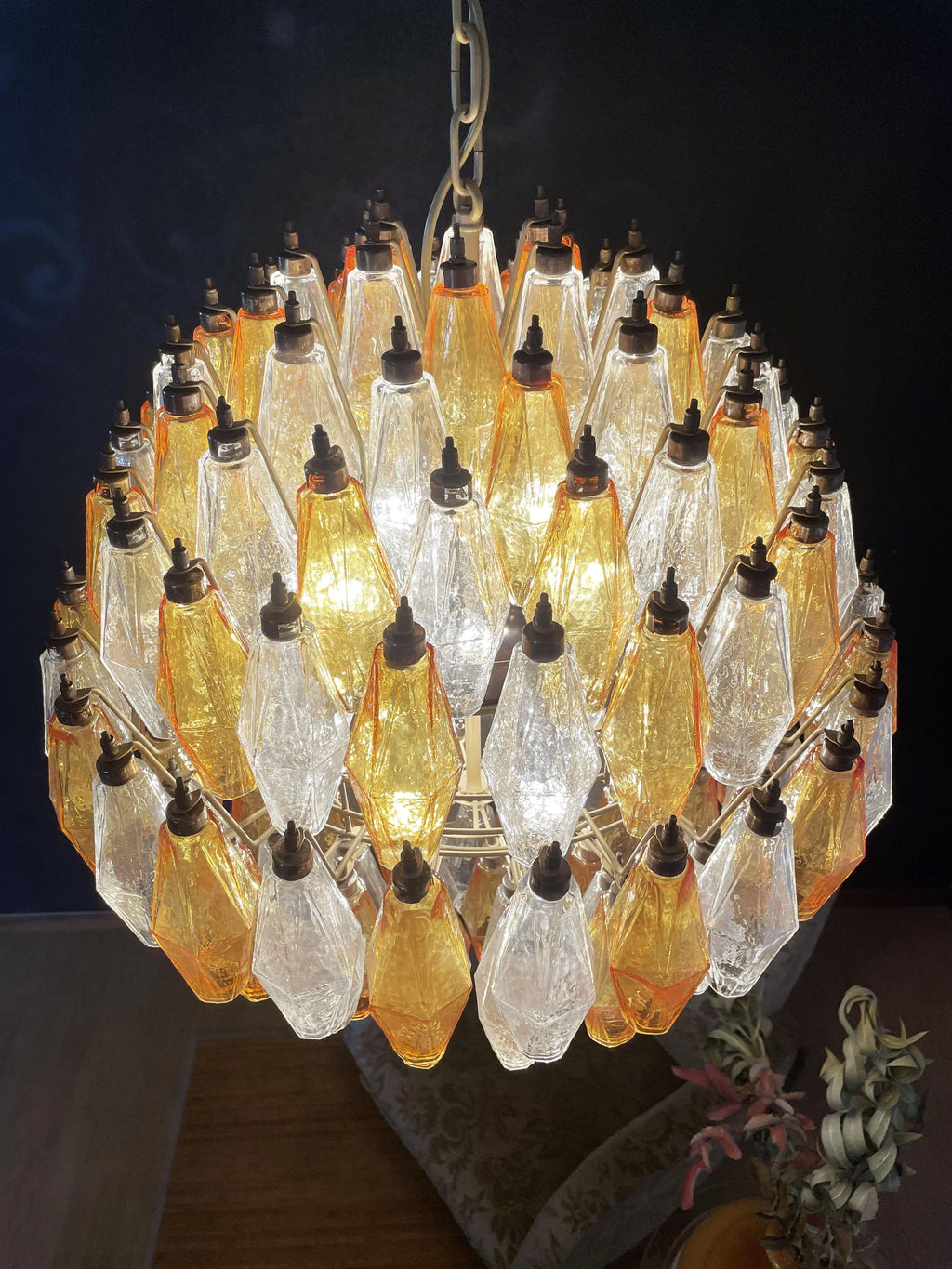 Spherical Murano Poliedri Amber Transparent Glass Chandelier product image