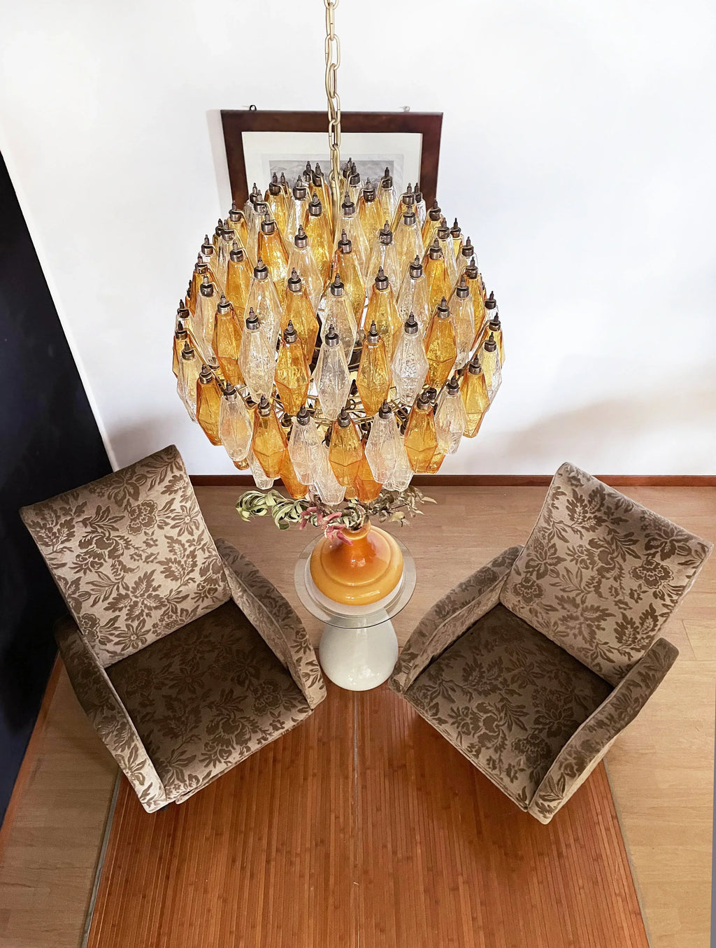 Spherical Murano Poliedri Amber Transparent Glass Chandelier product image