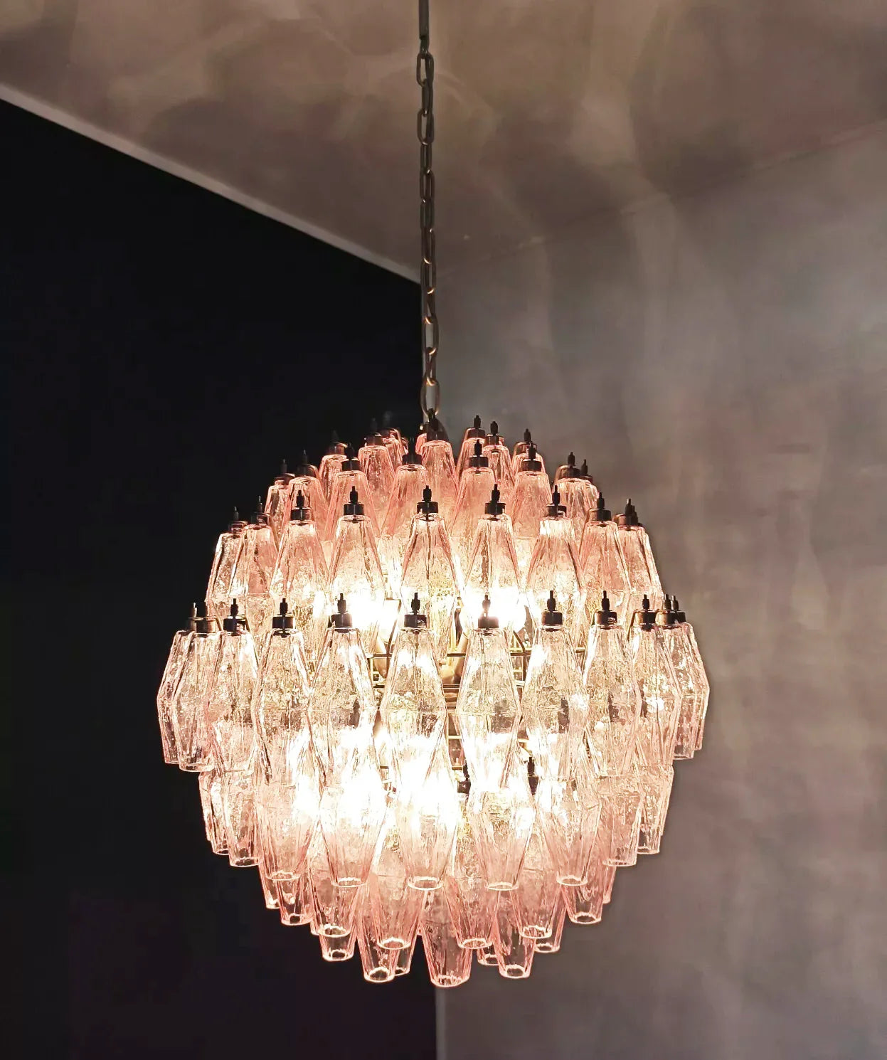 Spherical Murano Poliedri Pink Glass Chandelier product image