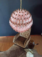 Spherical Murano Poliedri Pink Glass Chandelier material and finish detail