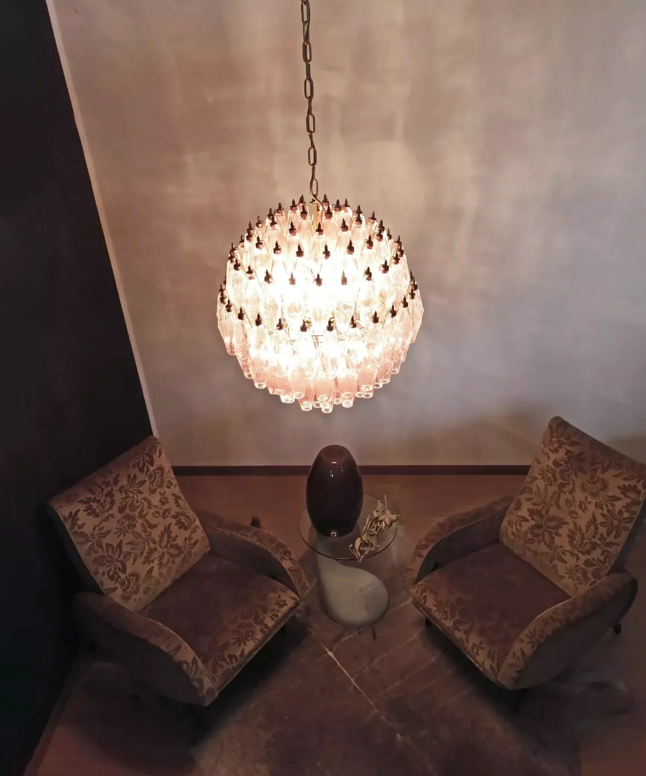 Spherical Murano Poliedri Pink Glass Chandelier additional product view