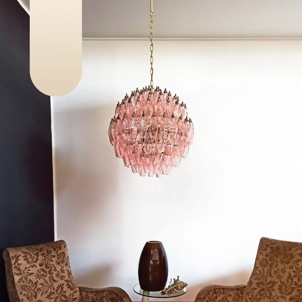 Spherical Murano Poliedri Pink Glass Chandelier product image