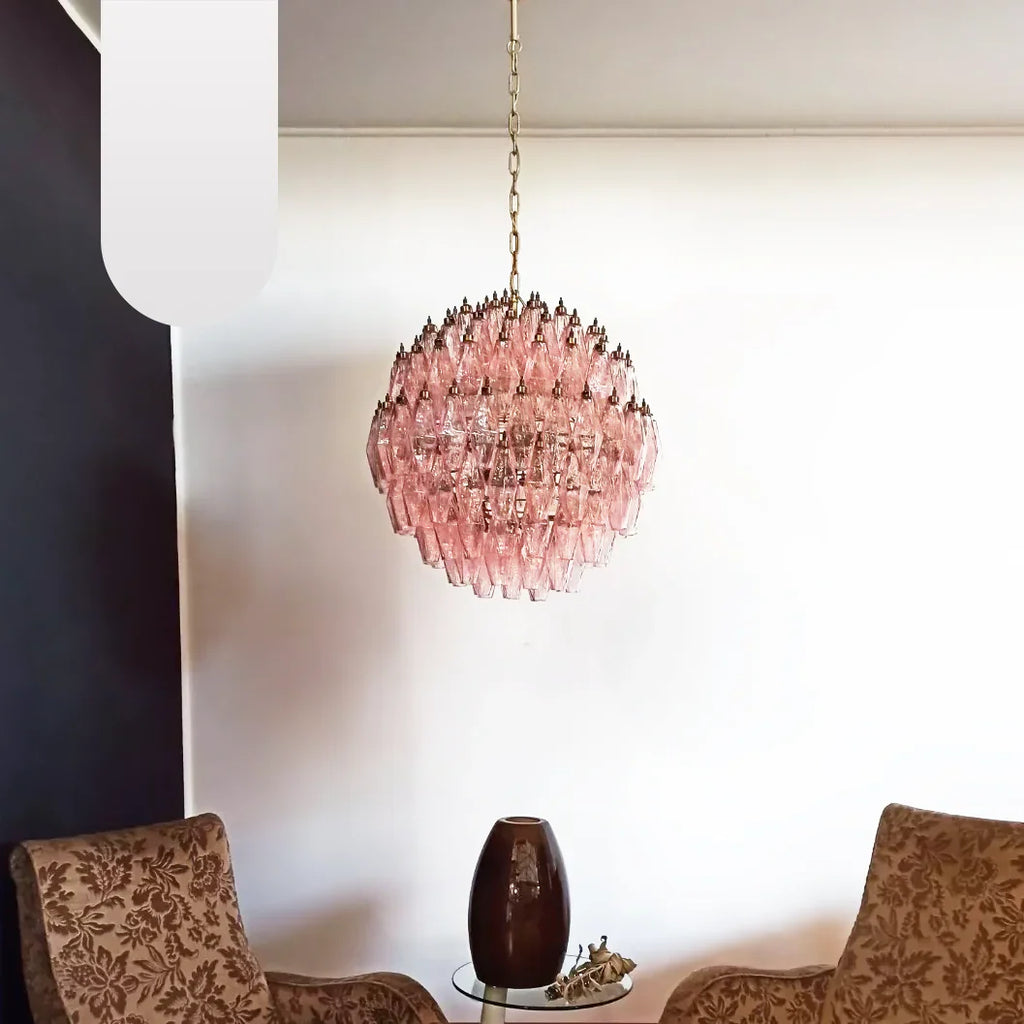 Spherical Murano Poliedri Pink Glass Chandelier product image