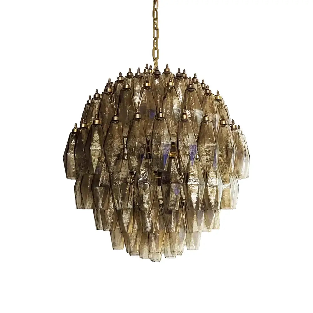 Spherical Murano Poliedri Smoked Glass Chandelier by Bling Lighting Studio