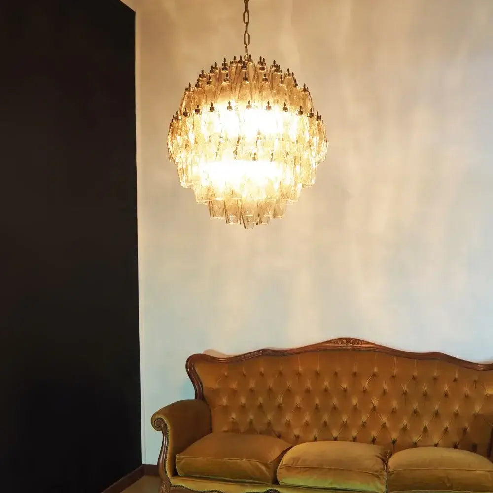 Spherical Murano Poliedri Smoked Glass Chandelier detail view