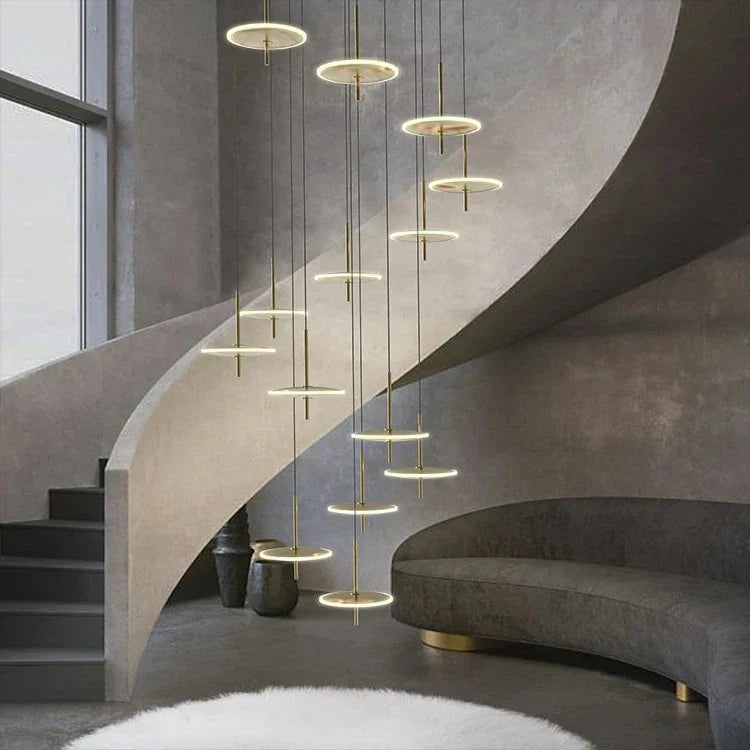 Spiral Round Scandinavian Chandelier for Staircase for high ceiling staircase and foyer lighting
