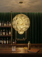 Sputnik Sphere Glass Disc Chandelier material and finish detail