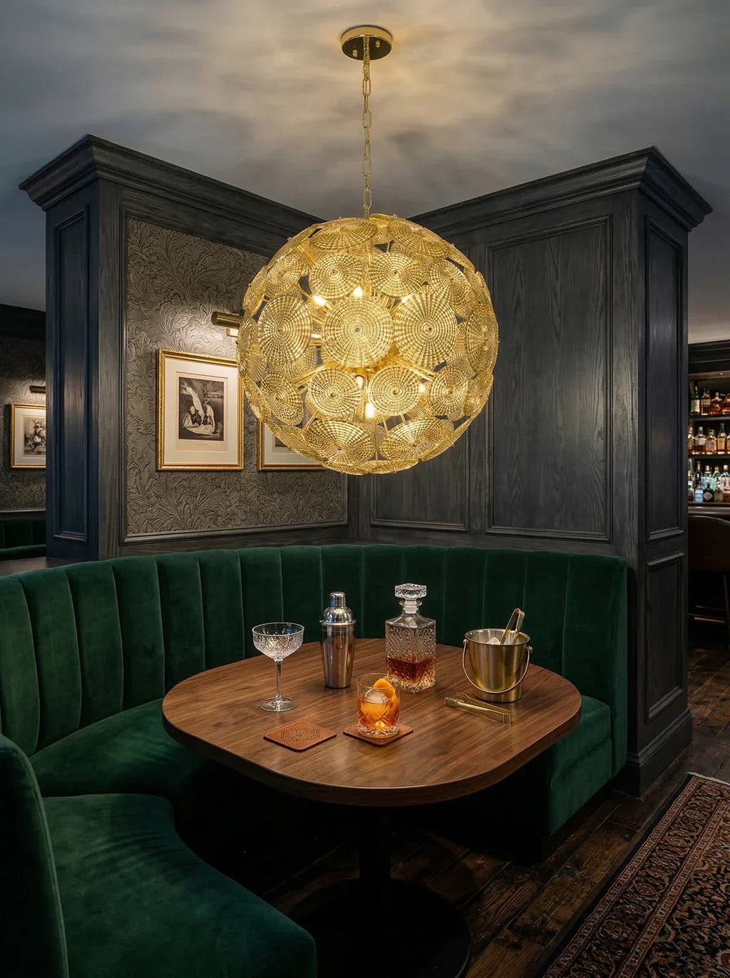 Sputnik Sphere Glass Disc Chandelier detail view