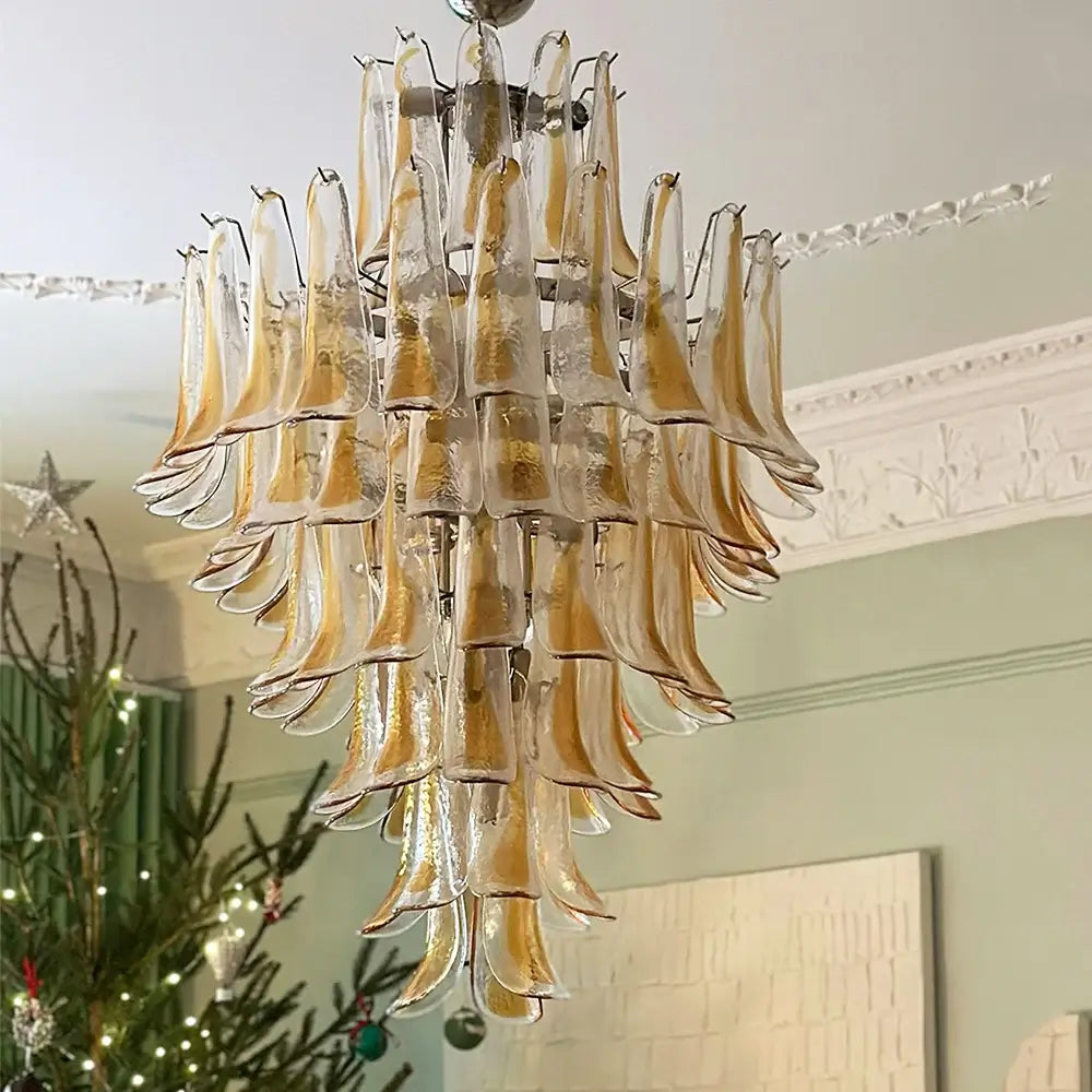 Stunning Murano Amber Glass Petals Chandelier detail view