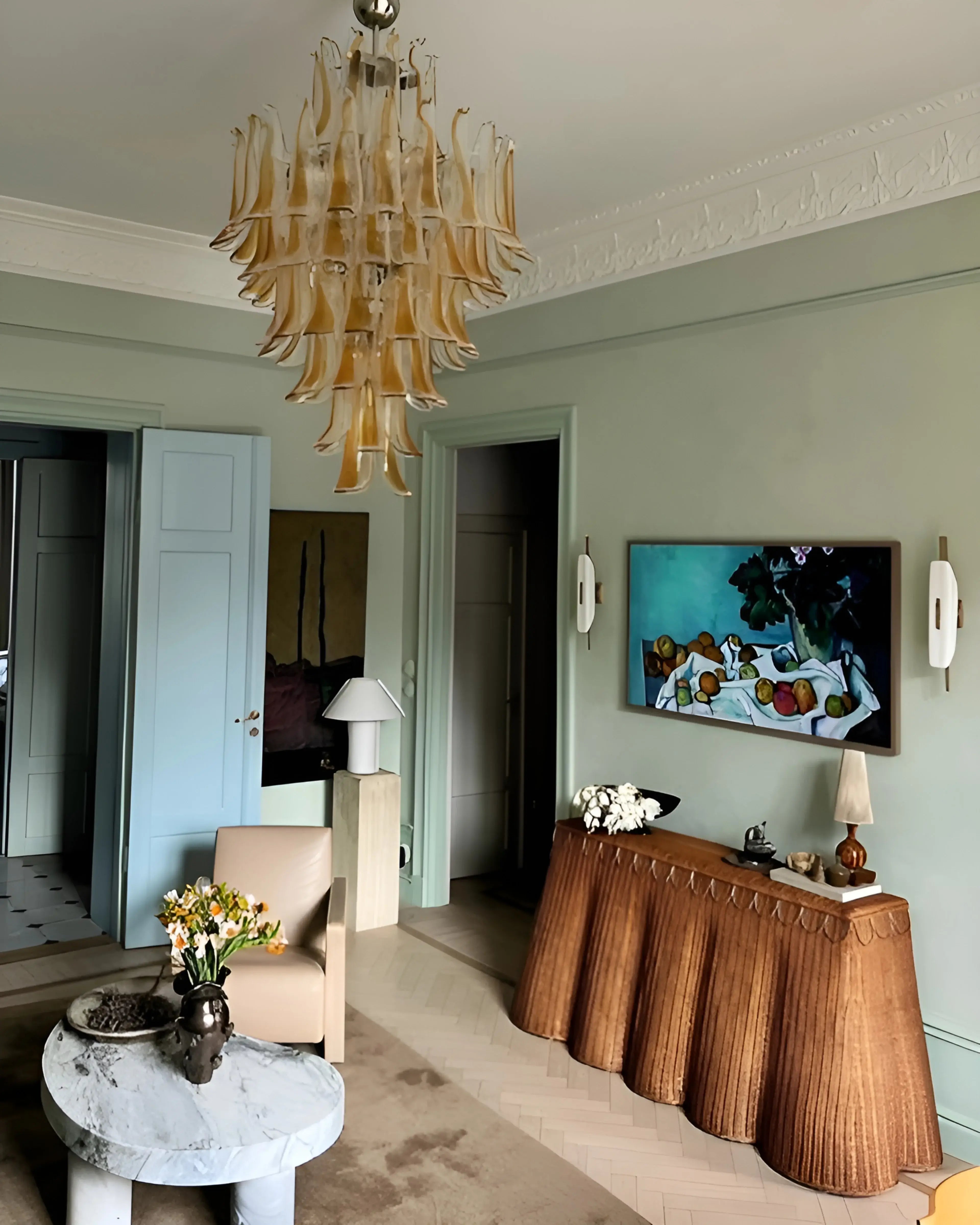 Stunning Murano Amber Glass Petals Chandelier material and finish detail
