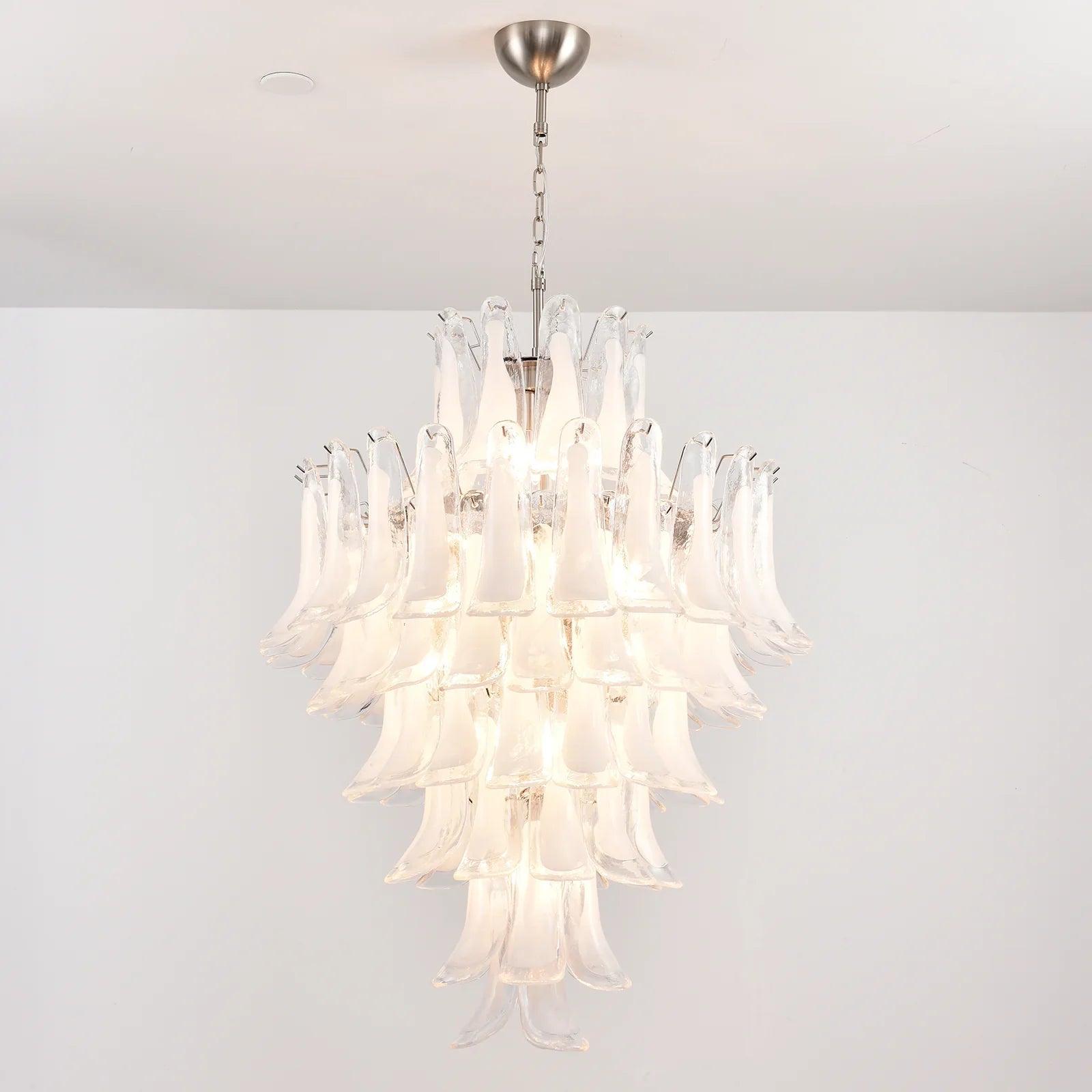 Stunning Murano White Glass Petals Chandelier detail view
