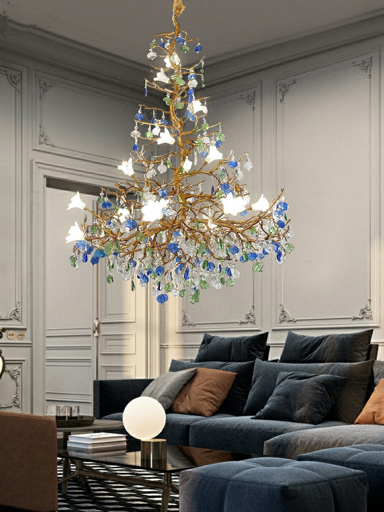 Mila Flower Crystal Branch Chandelier detail view