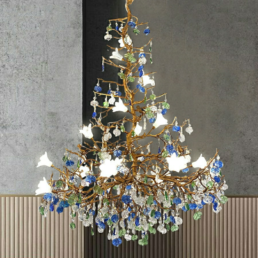 Mila Colored Flower Crystal Chandelier Brass Branch Chandelier by Bling Lighting Studio