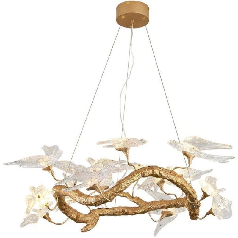 Swallow Glass Tree Branch Round Chandelier by Bling Lighting Studio