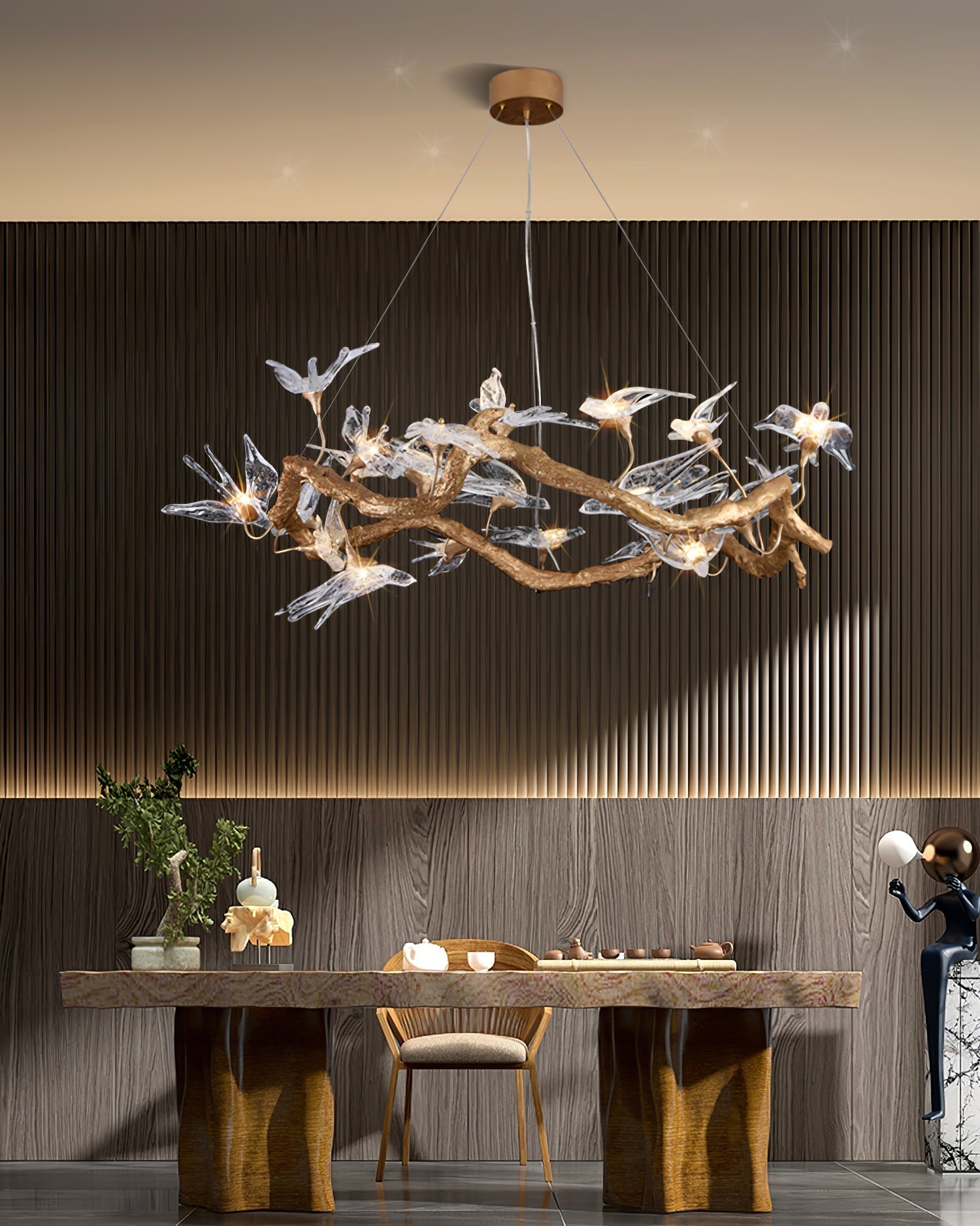 Glass Swallow Branch Chandelier detail view