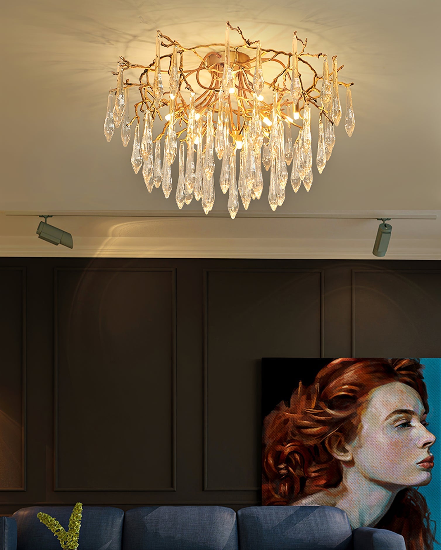 Teardrop Branch Brass Round Flushmount by Bling Lighting Studio