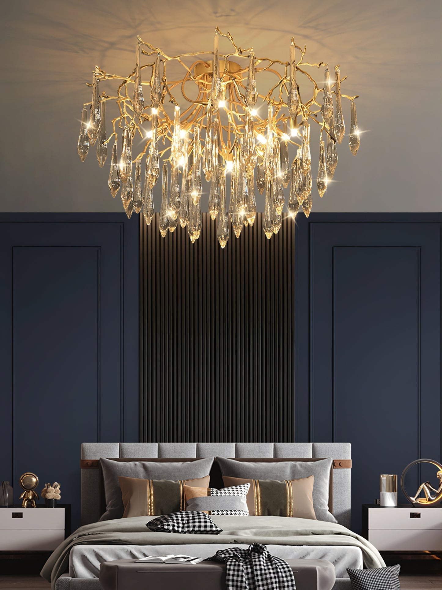 Teardrop Branch Brass Round Flushmount by Bling Lighting Studio