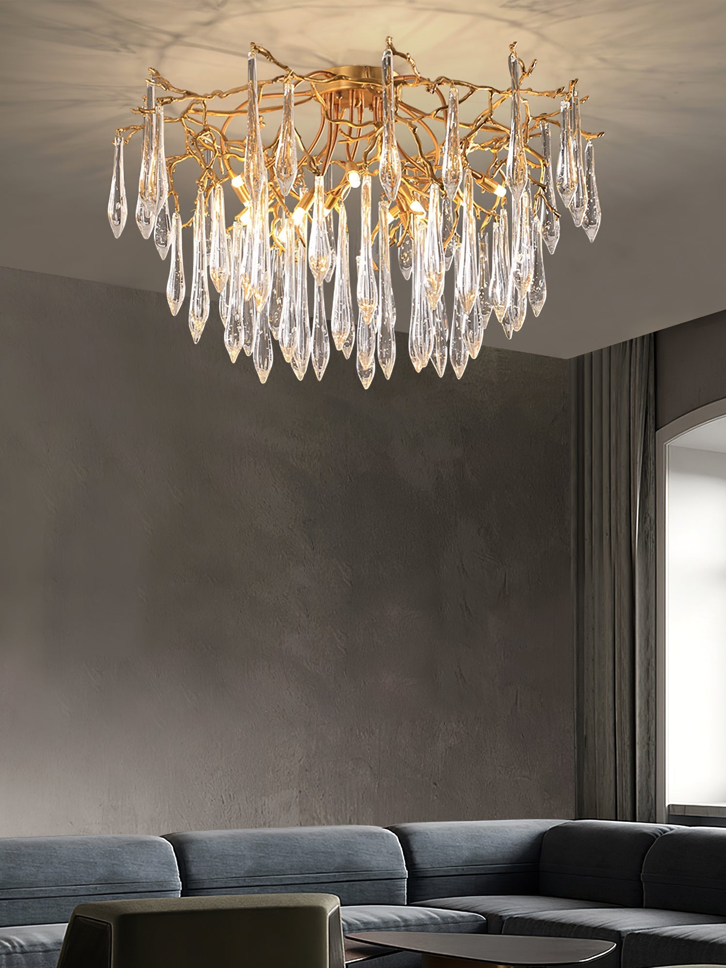 Teardrop Branch Brass Round Flushmount by Bling Lighting Studio