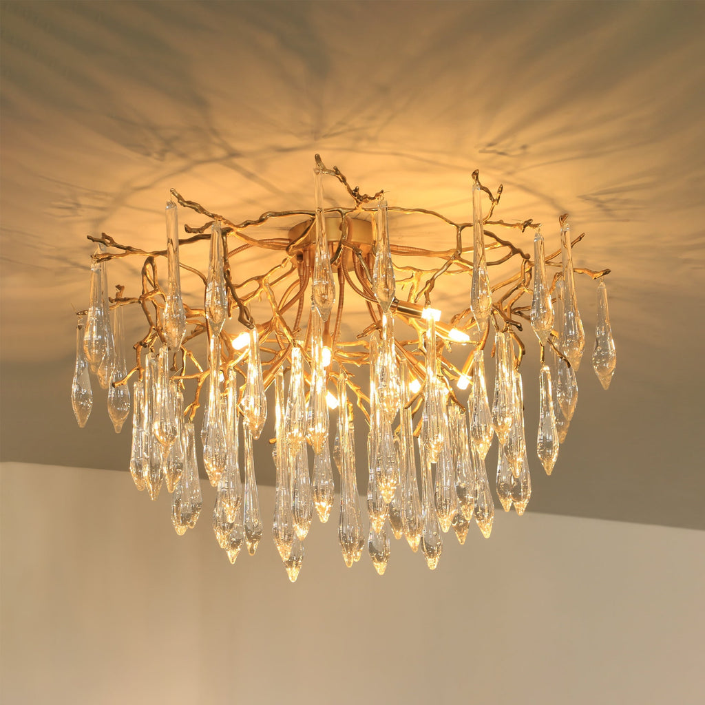 Teardrop Branch Brass Round Flushmount by Bling Lighting Studio