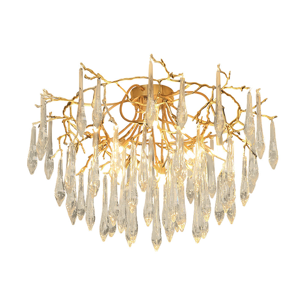 Teardrop Branch Brass Round Flushmount by Bling Lighting Studio