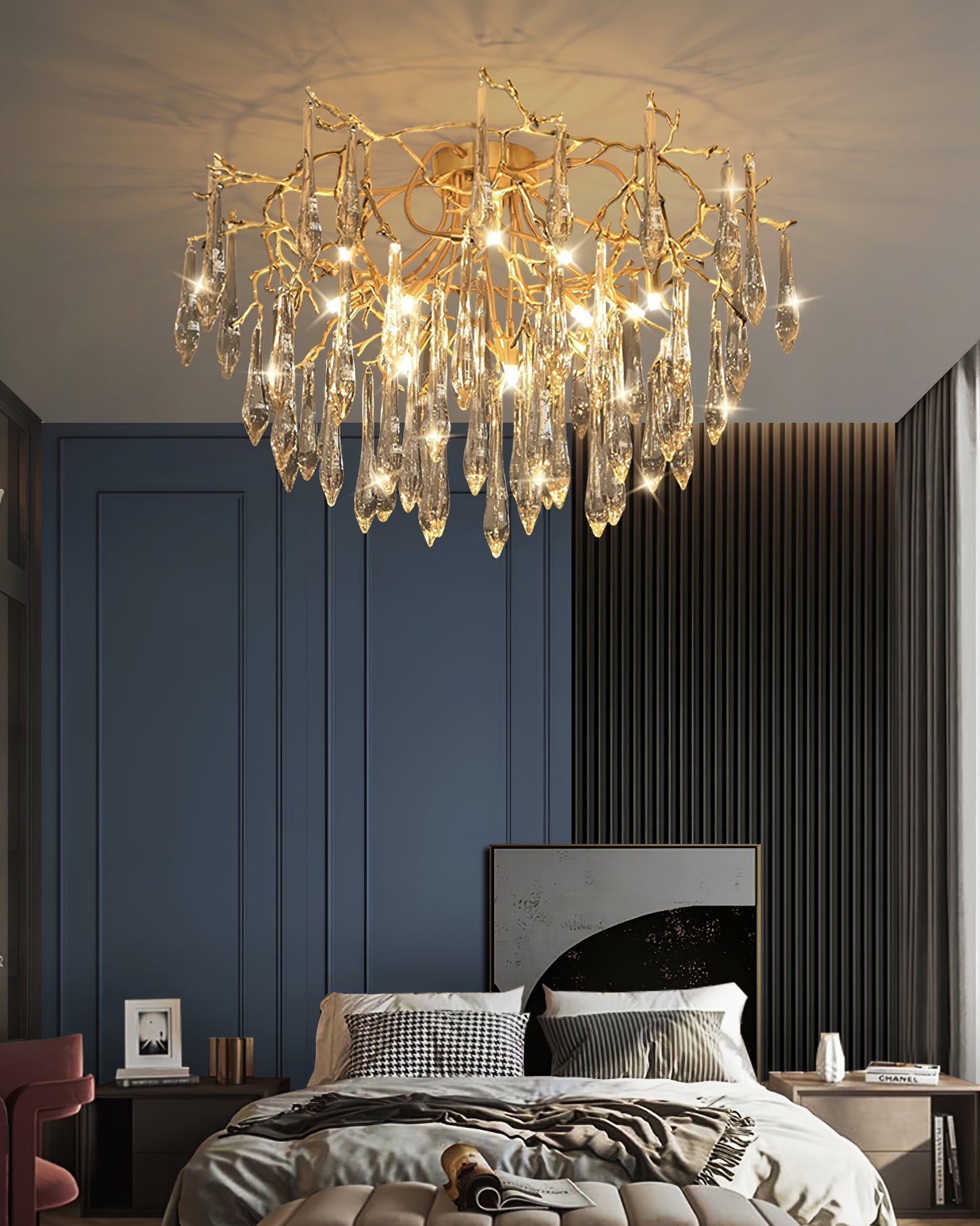 Teardrop Branch Brass Round Flushmount by Bling Lighting Studio