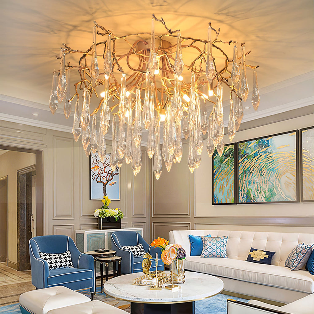 Teardrop Branch Brass Round Flushmount by Bling Lighting Studio