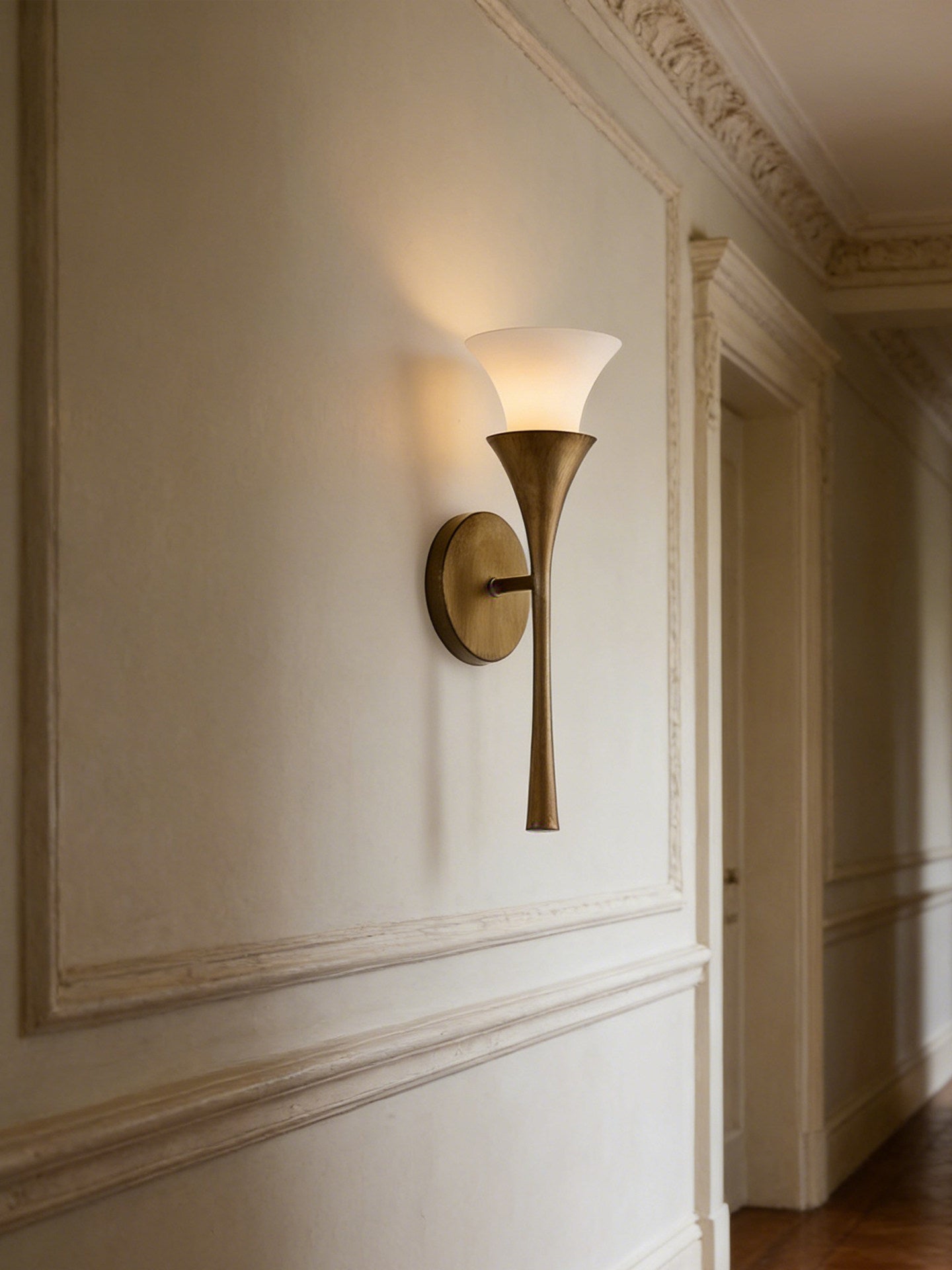Antique Brass Double Cone Glass Wall Sconce