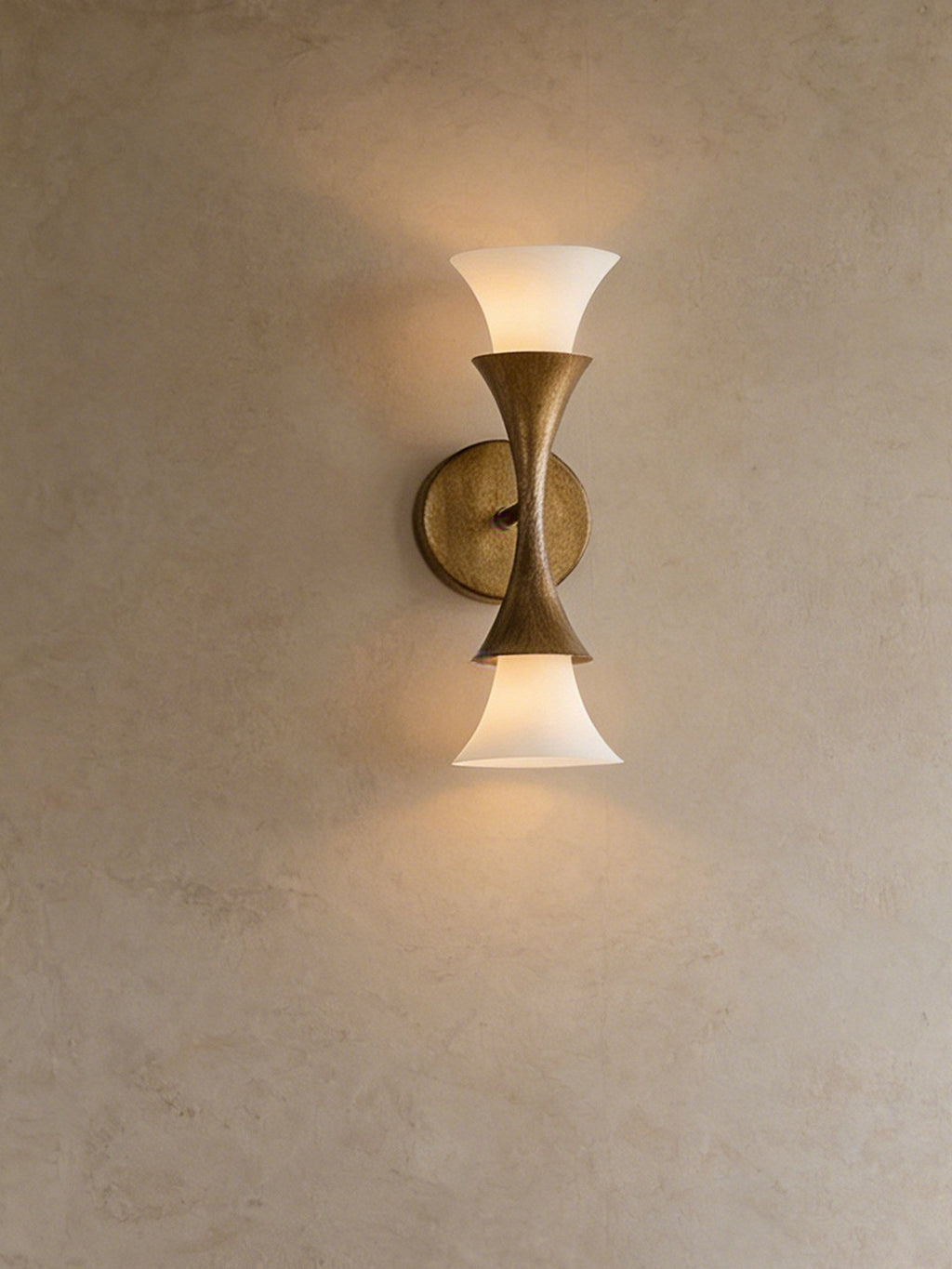 Antique Brass Double Cone Glass Wall Sconce