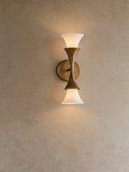 Antique Brass Double Cone Glass Wall Sconce