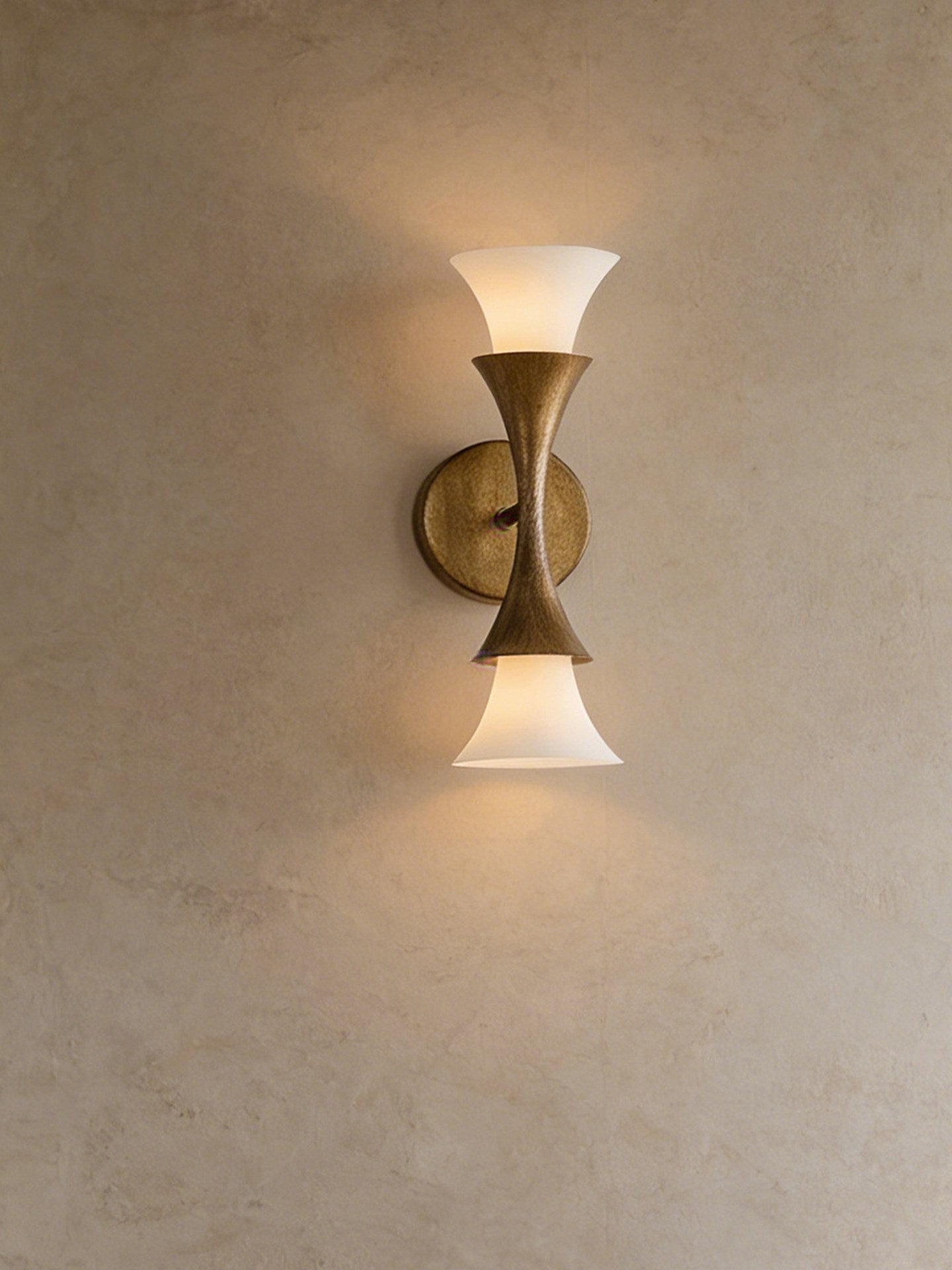 Antique Brass Double Cone Glass Wall Sconce