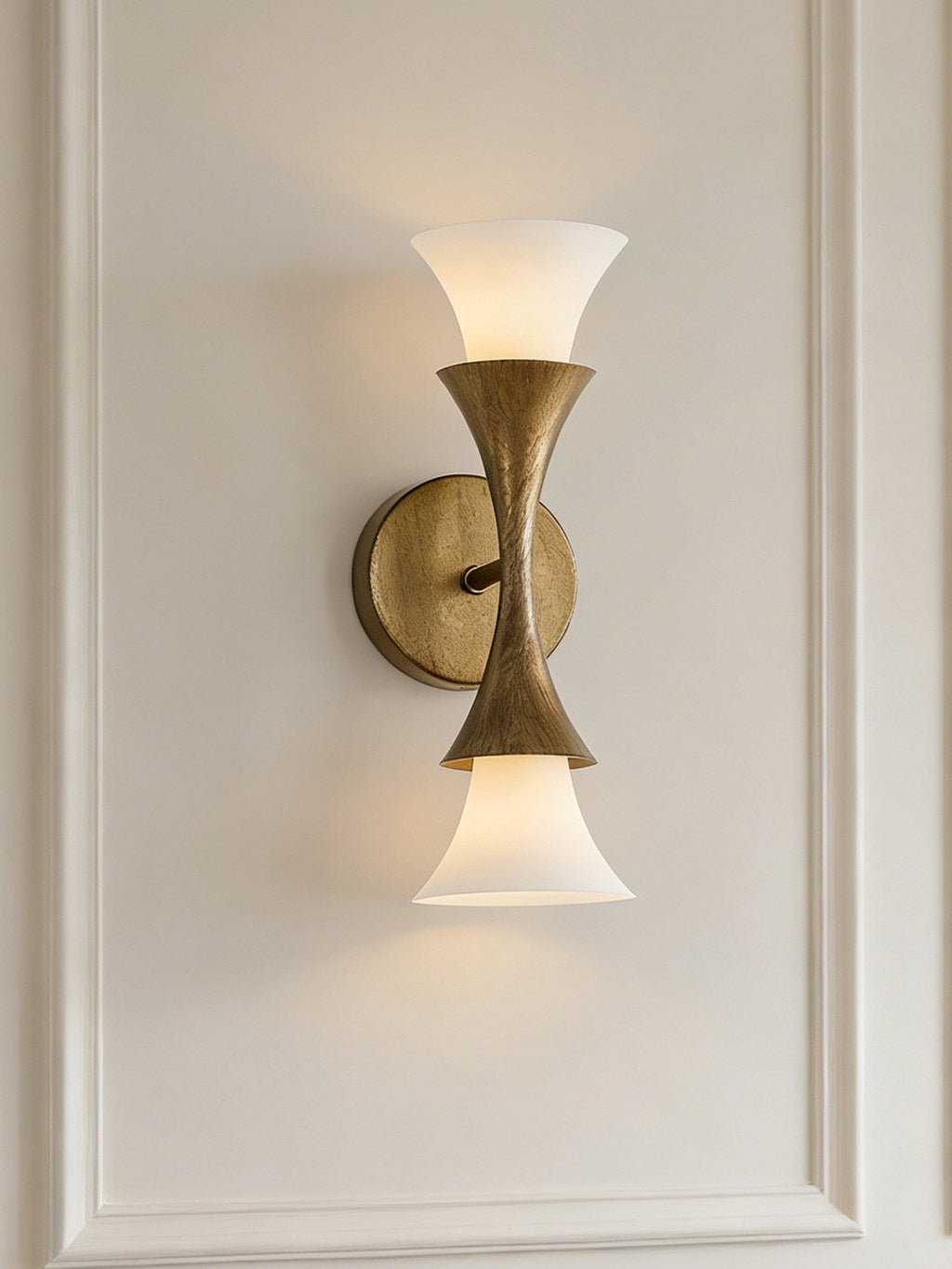 Antique Brass Double Cone Glass Wall Sconce