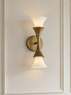 Antique Brass Double Cone Glass Wall Sconce