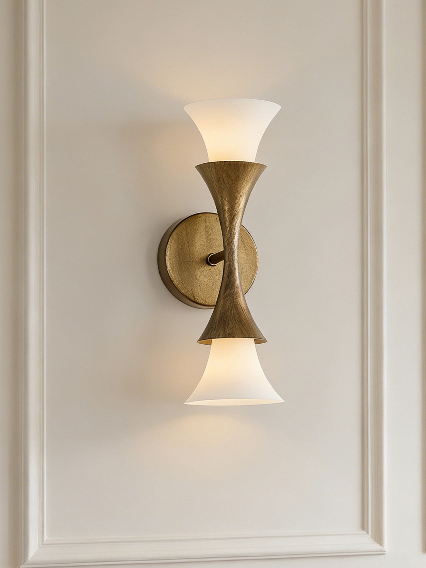 Antique Brass Double Cone Glass Wall Sconce