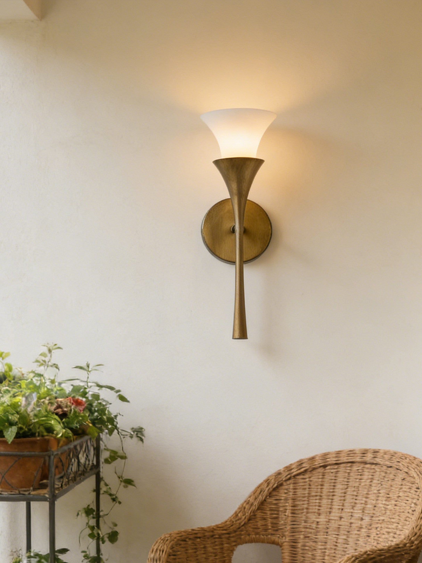 Antique Brass Double Cone Glass Wall Sconce