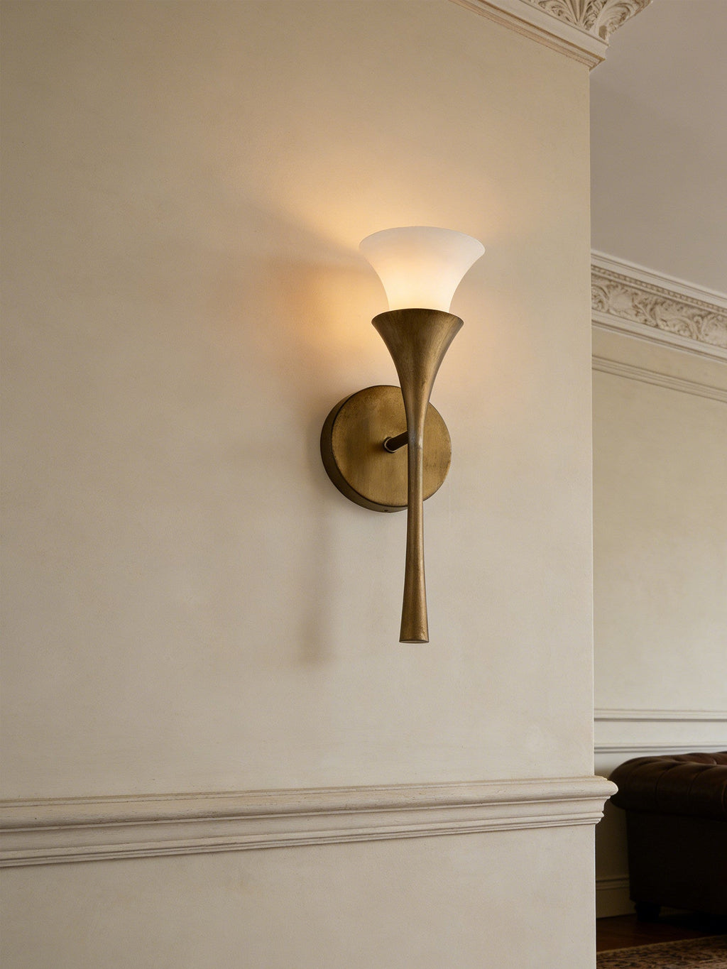 Antique Brass Double Cone Glass Wall Sconce
