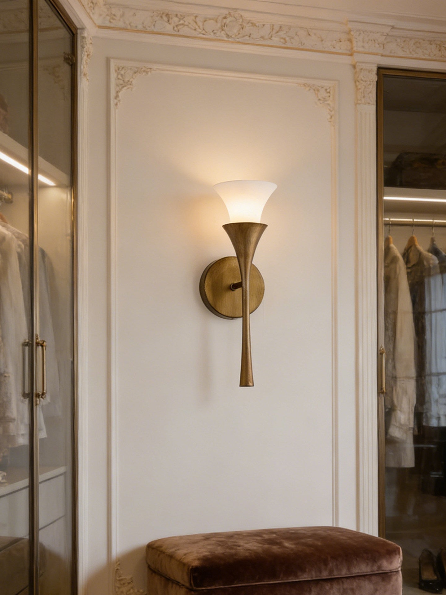 Antique Brass Double Cone Glass Wall Sconce