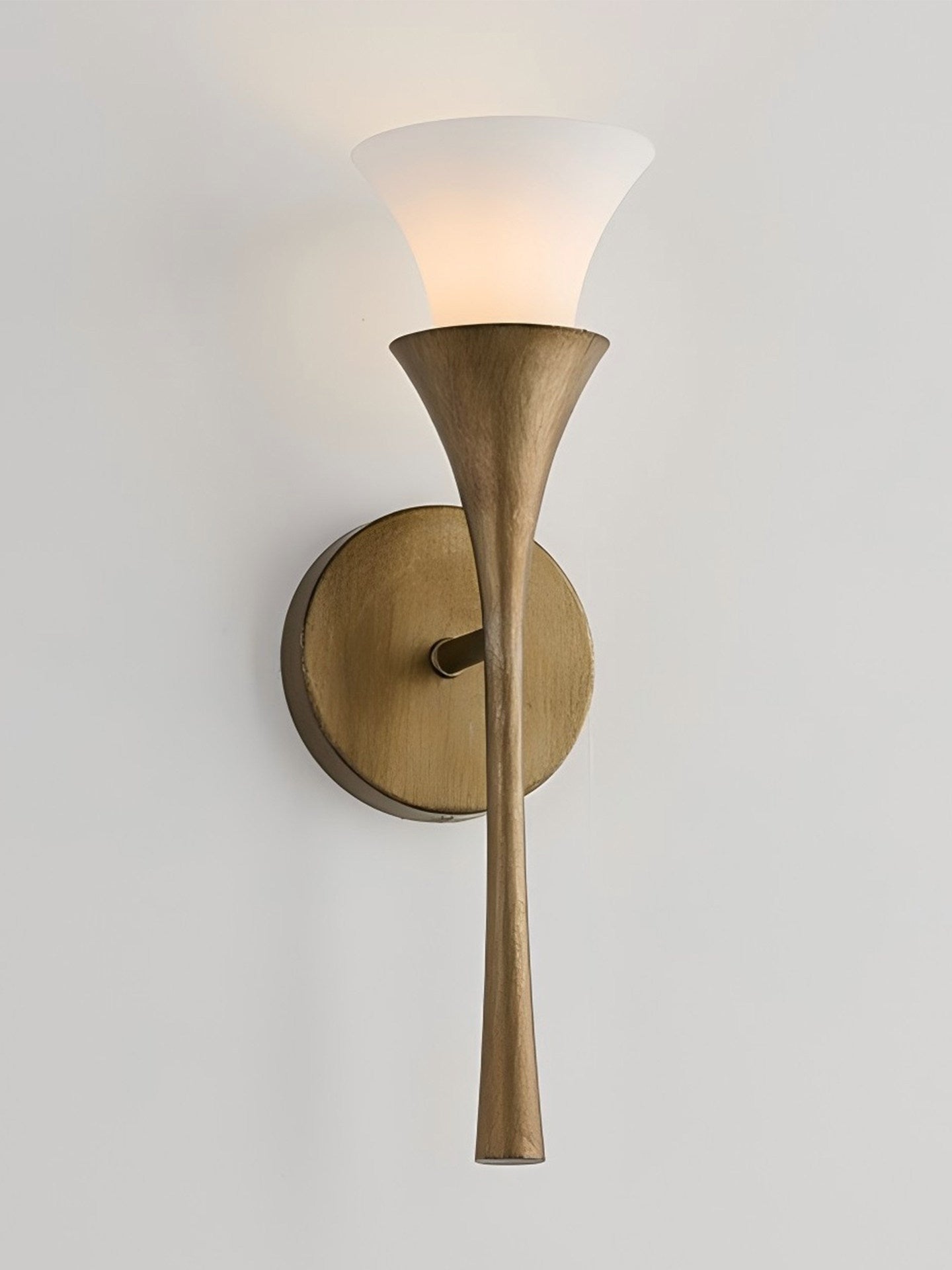 Antique Brass Double Cone Glass Wall Sconce