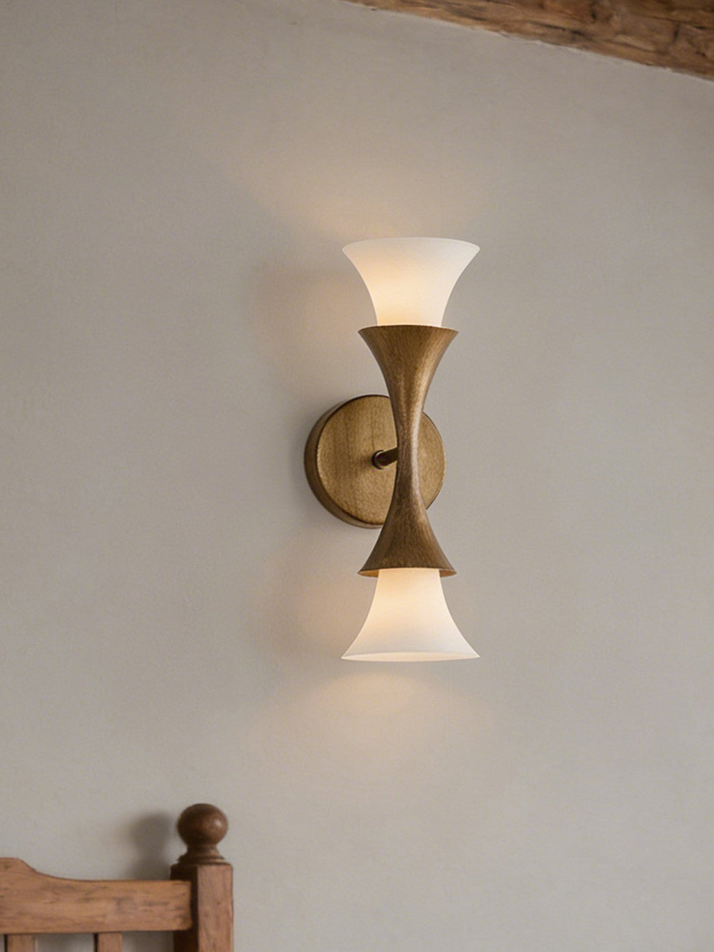 Antique Brass Double Cone Glass Wall Sconce