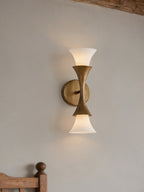 Antique Brass Double Cone Glass Wall Sconce