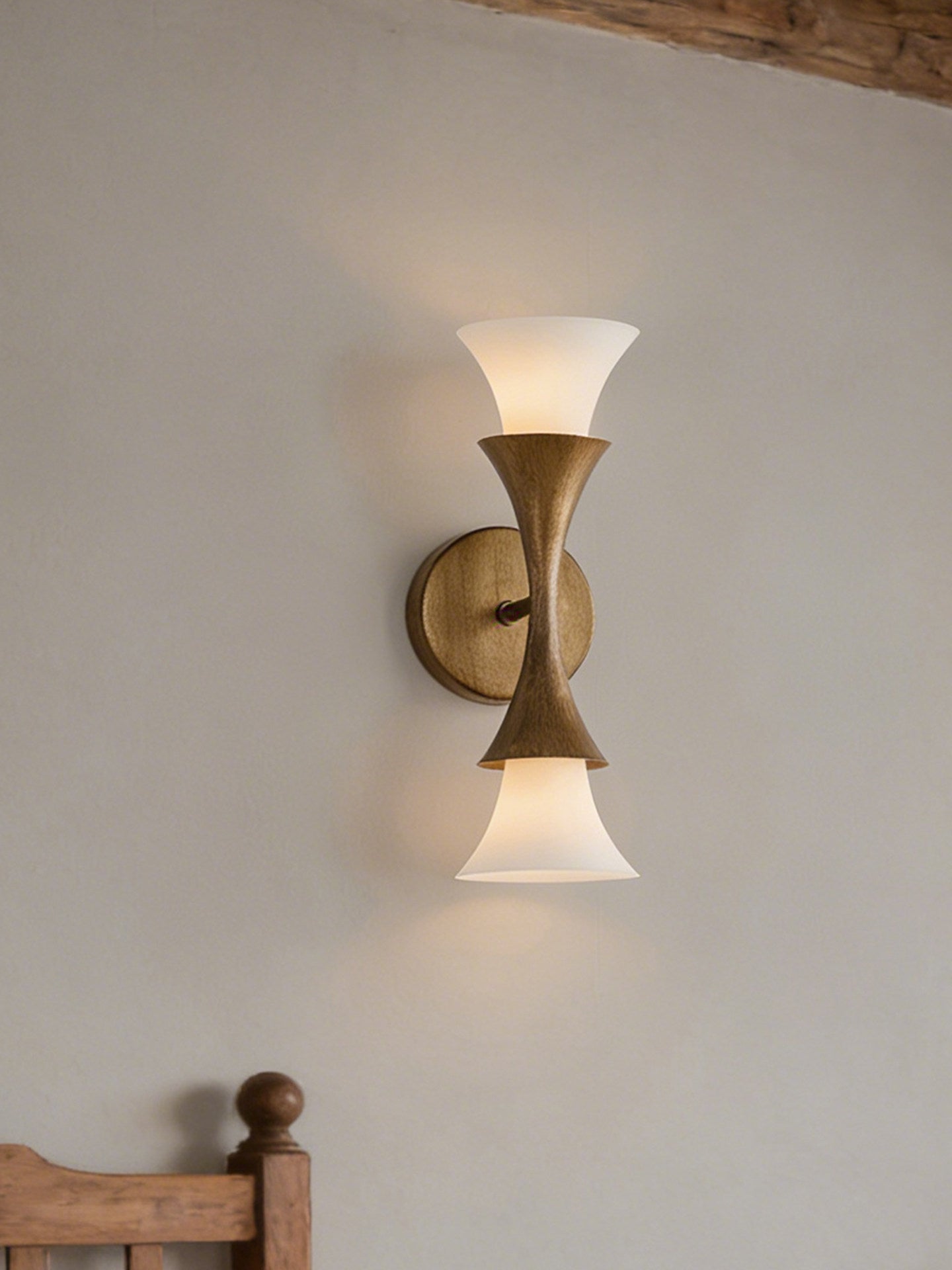 Antique Brass Double Cone Glass Wall Sconce