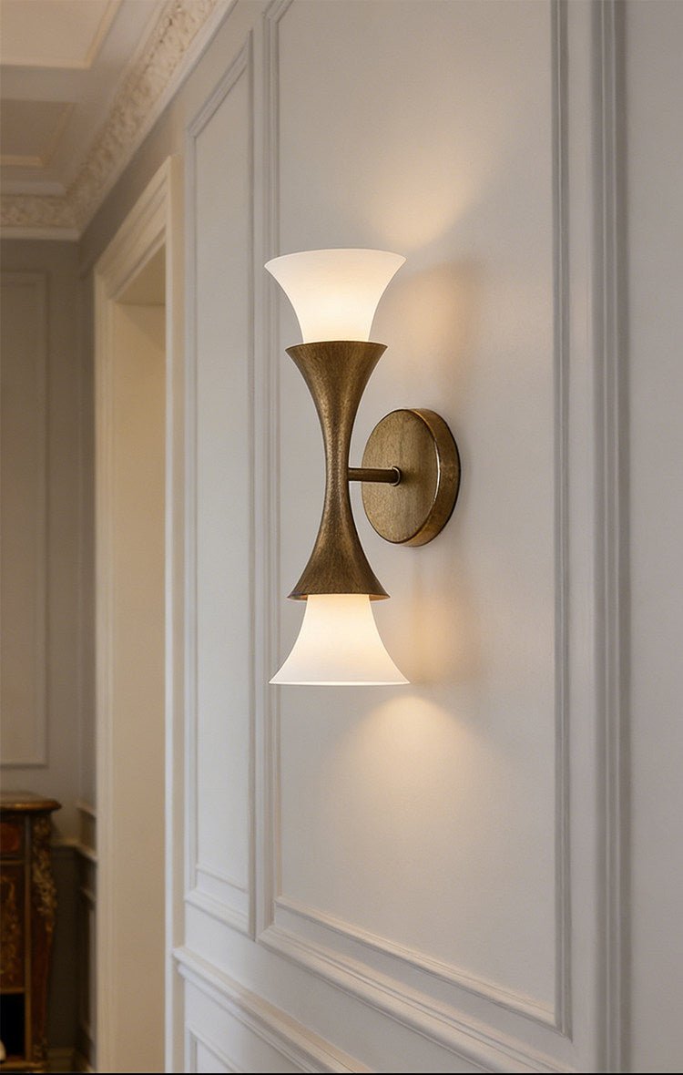 Antique Brass Double Cone Glass Wall Sconce