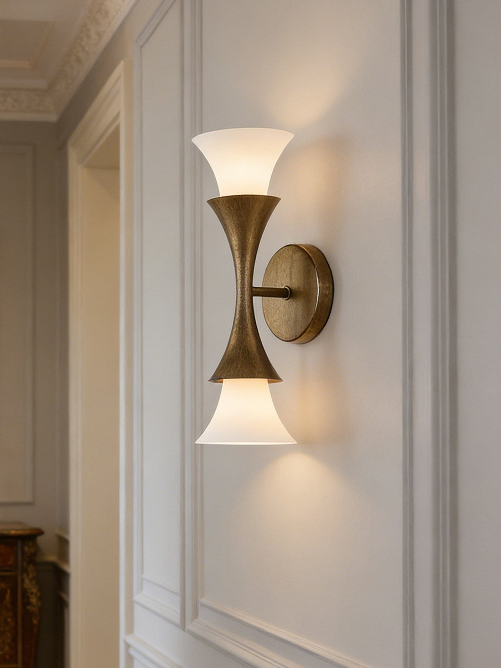 Antique Brass Double Cone Glass Wall Sconce