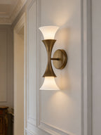 Antique Brass Double Cone Glass Wall Sconce