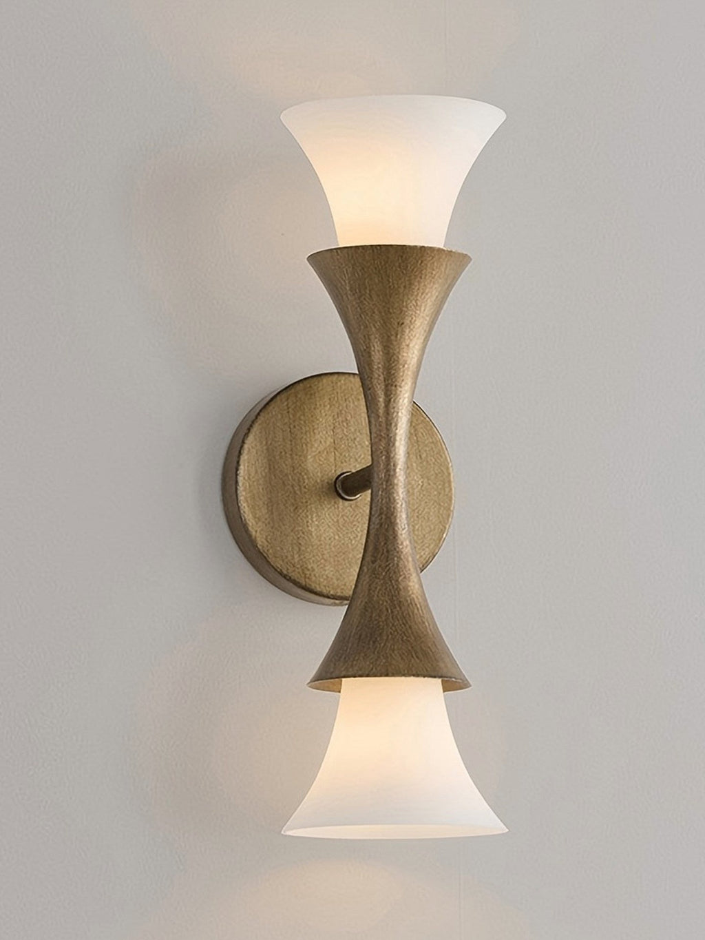 Antique Brass Double Cone Glass Wall Sconce