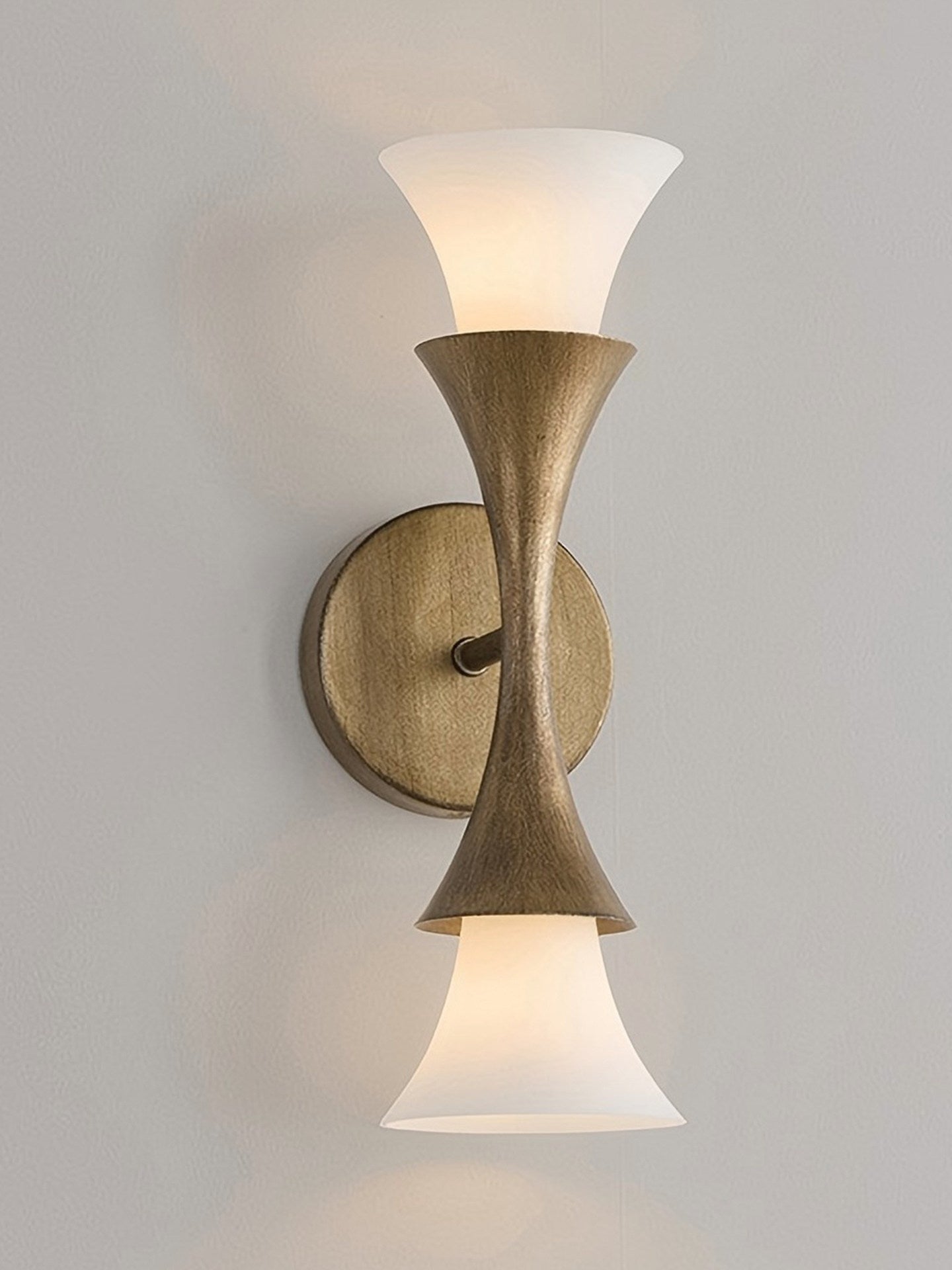 Antique Brass Double Cone Glass Wall Sconce